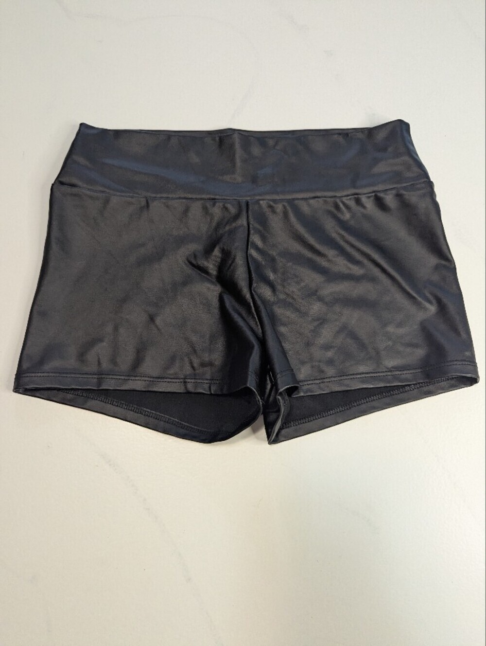 Topping USA Black Faux Leather High Waisted Spandex Workout Dance Shorts Small